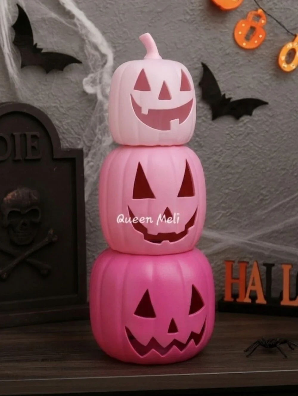 New Stacked Pink Ombre Pumpkin Halloween Decor